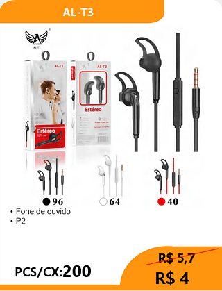 FONE DE OUVIDO PCS/CX:200 R$4