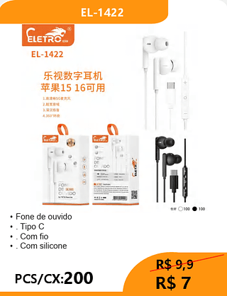 FONE DE OUVIDO TIPO-C PCS/CX:200 R$7