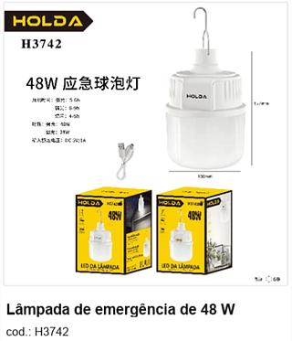 Lâmpada de emergência de 48 W R$ 26,1 PC/CX:60