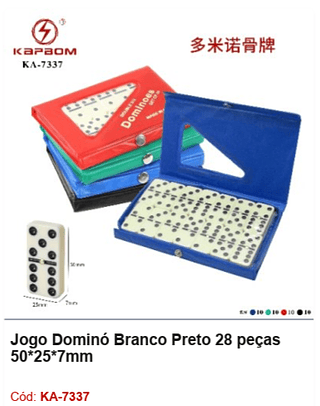 Jogo Dominó Branco Preto 28 peças 50*25*7mm R$ 13,05 PCS/CX: 40