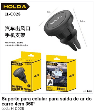 Suporte para celular para saída de ar do carro 4cm 360° R$ 6,3 PC/CX:200