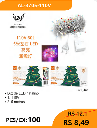 Luz de LED natalino PCS/CX: 100 R$ 8,49
