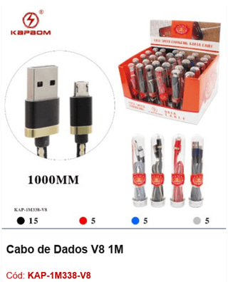 Cabo de Dados V8 1M R$ 2,88 PCS/cx:480