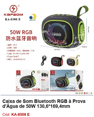 Caixa de Som Bluetooth RGB à Prova d'Água de 50W R$49,5 PCS/CX:30