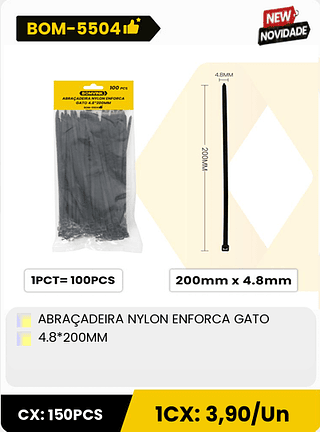 ABRAÇADEIRA NYLON ENFORCA GATO 4.8*200MM CX: 150PCS 1CX: 3,90/Un