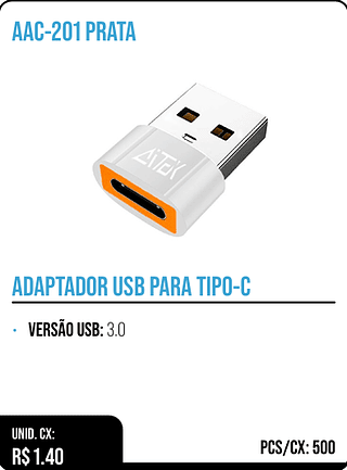 ADAPTADOR USB PARA TIPO-C UNID. CX: R$ 1.40 PCS/CX: 500