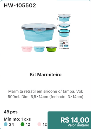 Kit Marmiteiro 48 pçs R$ 14,00