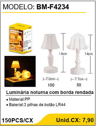 Luminária noturna com borda rendada 150PCS/CX Unid.CX: 7,90
