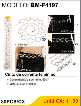 Cinto de corrente feminino 80PCS/CX Unid.CX: 11,90
