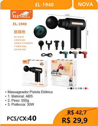 Massageador Pistola Elétrico PCS/CX:40 R$29,9