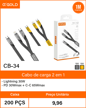Cabo de carga 2 em 1 - Caixa 200 PCS Preco Unitario 9,96