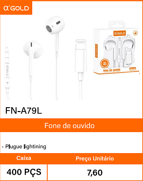 Fone de ouvido - Plugue lightining Caixa 400 PCS Preco Unitario 7,60