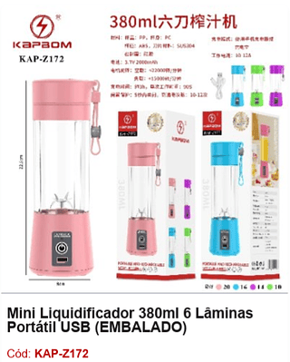 Mini Liquidificador 380ml 6 Lâminas Portátil USB R$ 18 PCS/CX: 60