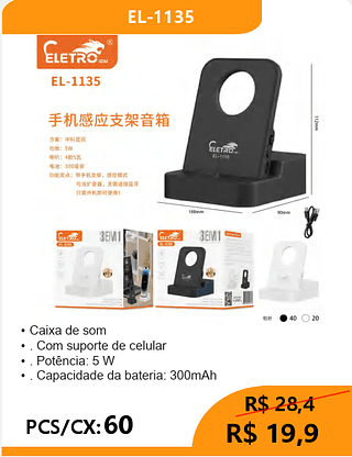 CAIXA DE SOM COM SUPORTE DE CELULAR PCS/CX:60 R$19,9