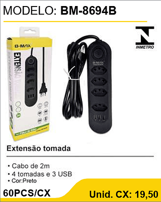 Extensão tomada 60PCS/CX Unid. CX: 19,50