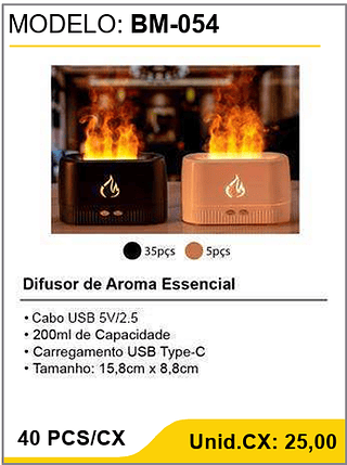 Difusor de Aroma Essencial 40 PCS/CX Unid.CX: 25,00