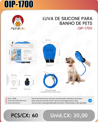 LUVA DE SILICONE PARABANHO DE PETS PCS/CX:60 Unid.CX: 20,00