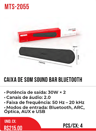 CAIXA DE SOM SOUND BAR BLUETOOTH 4pç=214$