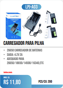 CARREGADOR PARA PILHA PCS/CX: 200 UNID. CX: r$ 11,80