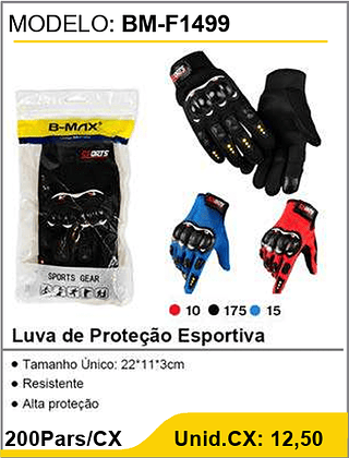 Luva de Proteção Esportiva 200Pars/CX Unid.CX: 12,50