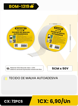 TECIDO DE MALHA AUTOADESIVA CX: 72PCS 1CX: 6,90/Un