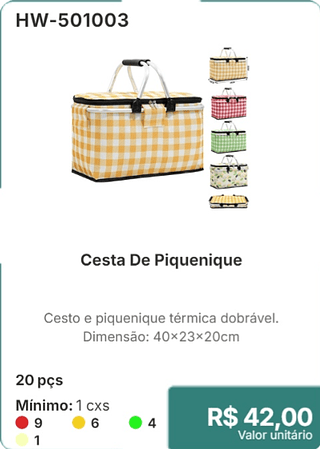 Cesta De Piquenique 20 pçs R$ 42.00