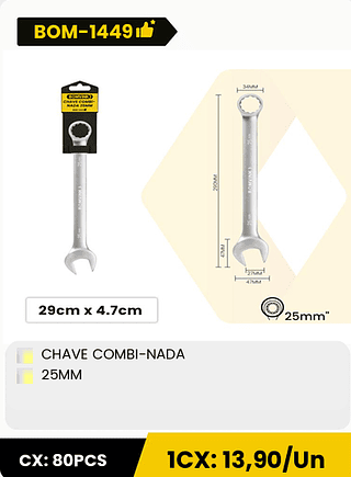CHAVE COMBI-NADA 25MM CX: 80PCS 1CX: 13,90/Un