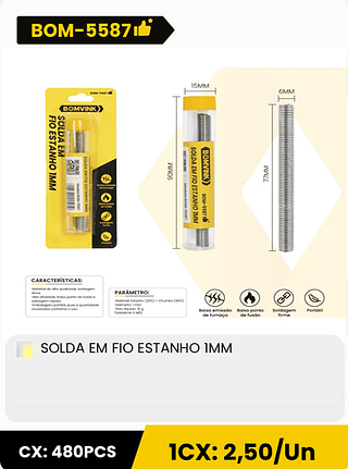 SOLDA EM FIO ESTANHO 1MM CX: 480PCS 1CX: 2,50/Un