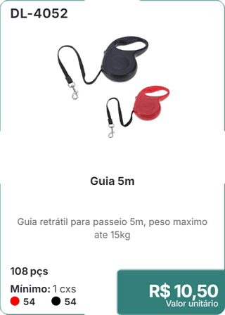 Guia 5m 108 pçs R$ 10,50