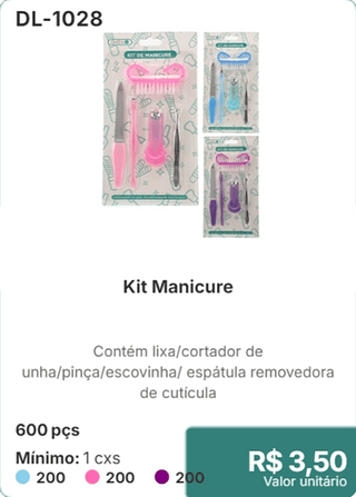 Kit Manicure 600 pçs R$ 3.50