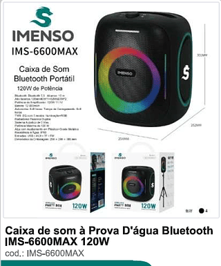 Caixa de som à Prova D'agua Bluetooth 120W R$ 495 PC/CX 4
