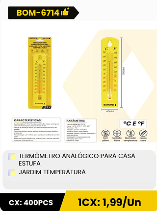 TERMÔMETRO ANALÓGICO PARA CASA ESTUFA JARDIM TEMPERATURA CX: 400PCS 1CX: 1,99/Un