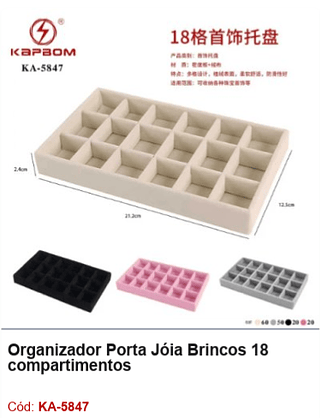 Organizador Porta Jóia Brincos 18 compartimentos R$ 8,1 Pcs/cx: 150