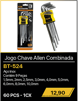 Jogo Chave Allen Combinada 60PCS R$12,90