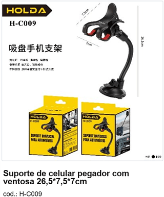 Suporte de celular pegador com ventosa 26,5*7,5*7cm R$ 9 PC/CX:100