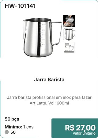 Jarra Barista 50 pçs R$ 27.00