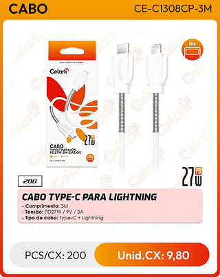 CABO TYPE-C PARA LIGHTNING PCS/CX: 200 Unid.CX: 9,80