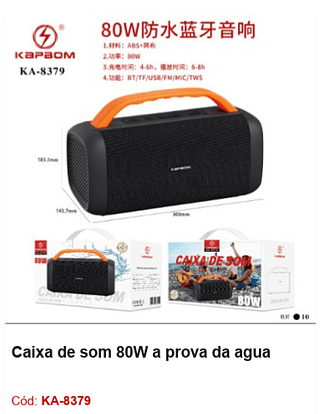 Caixa de som 80W a prova da agua R$243 PCS/cx:10