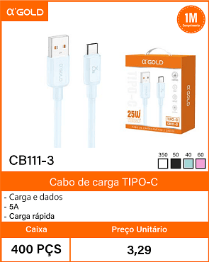 Cabo de cargaTIPO-C Caixa 400 PCS Preco Unitario 3,29