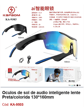 Oculos de sol de audio inteligente lente Preta/colorida 130*160mm R$34,2 PCS/CX:100