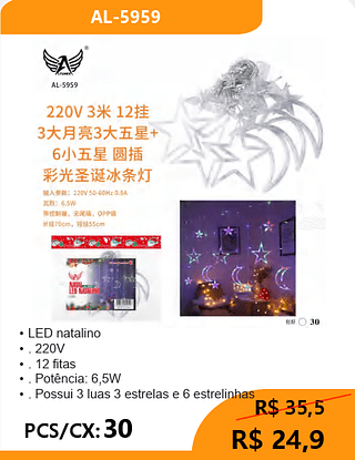 LED natalino PCS/CX:30 R$ 24,9
