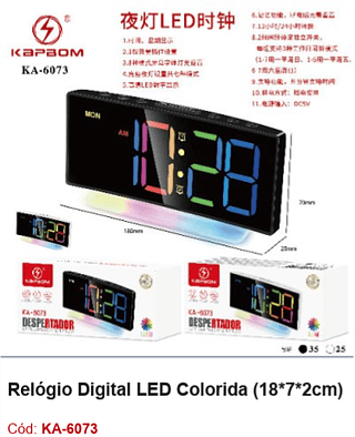 Relógio Digital LED Colorida R$47,7 PCS/CX:60