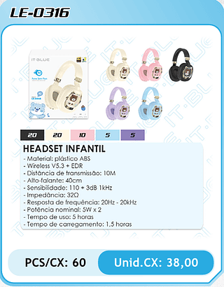 HEADSET INFANTIL PCS/CX: 60 Unid.CX: 38,00