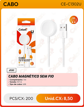 CABO MAGNÉTICO SEM FIO PCS/CX: 200 Unid.CX: 8,50