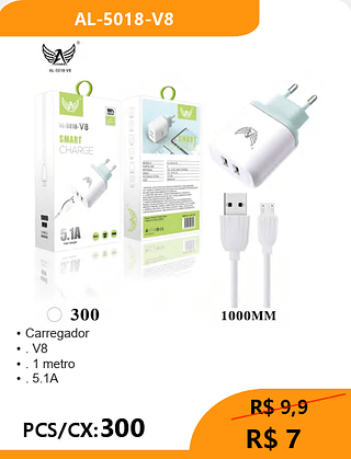 Carregador V8 PCS/CX:300 R$ 7
