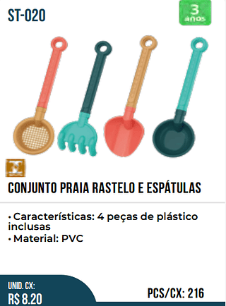 CONJUNTO PRAIA RASTELO E ESPATULAS UNID.CX:RS8.20 PCS/CX:216