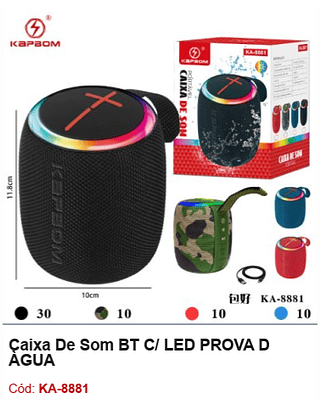 Caixa De Som BT C/ LED PROVA D ÀGUA R$45 PCS/cx:60