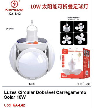 Luzes Circular Dobrável Carregamento Solar 10W R$ 20,7 PCS/cx: 60