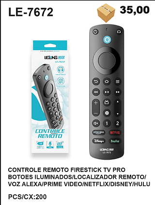 CONTROLE REMOTO FIRESTICK TV PRO BOTOES ILUMINADOS/LOCALIZADOR REMOTO/ VOZ ALEXA/PRIME VIDEO/NETFLIX/DISNEY/HULU 200PÇ=35$