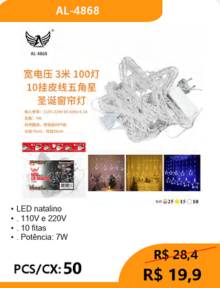 LED natalino PCS/CX:50 R$ 19,9